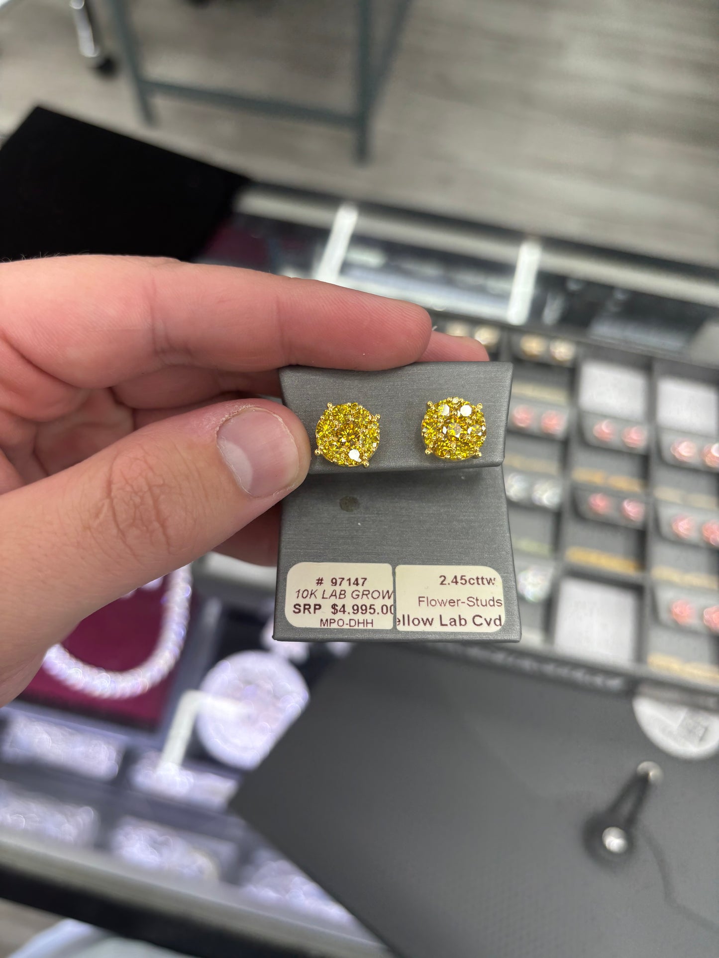2.45 Carat Yellow Diamond Flower Stud Earrings
