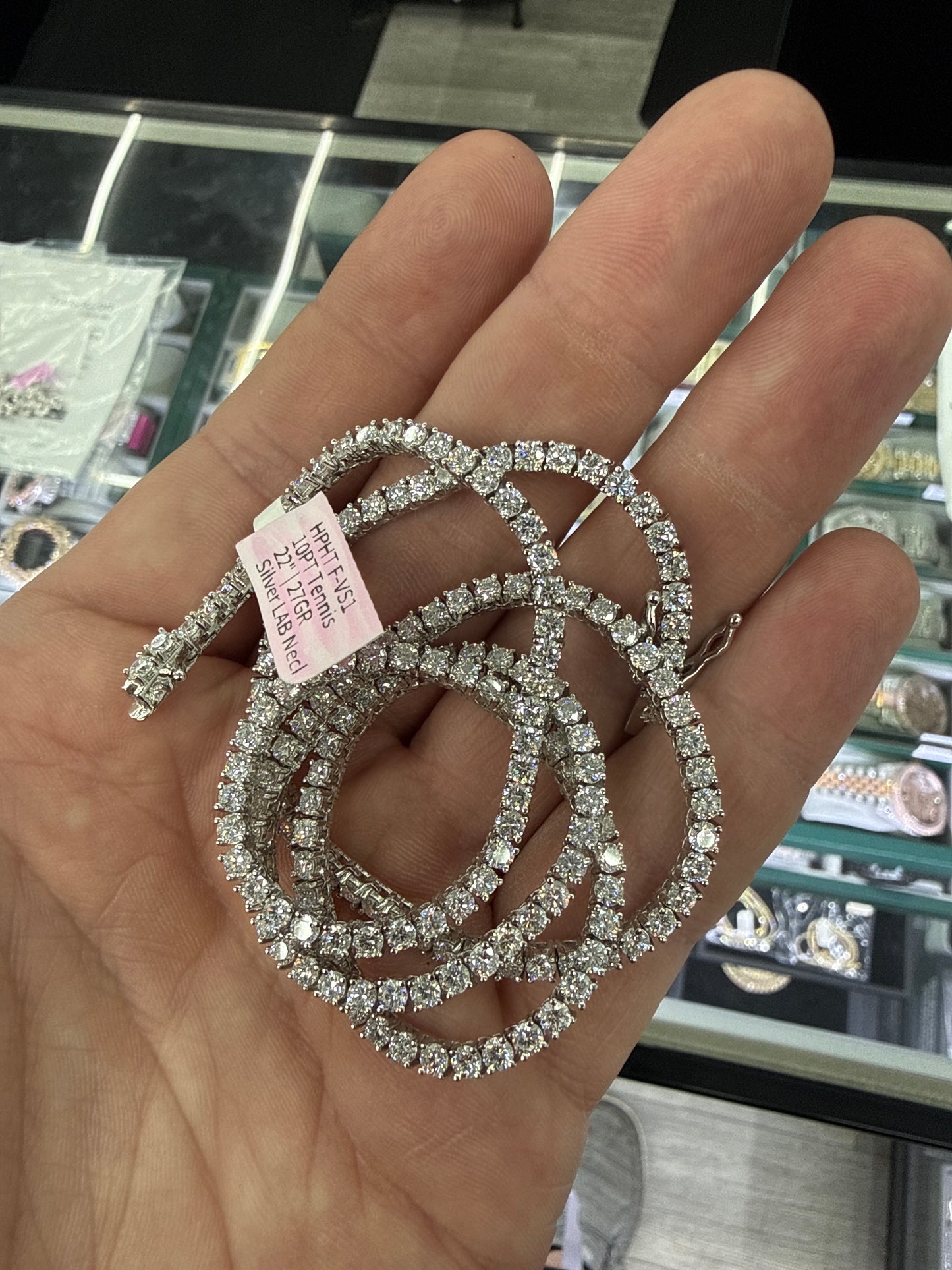 Silver and lab grown diamond tennis chain