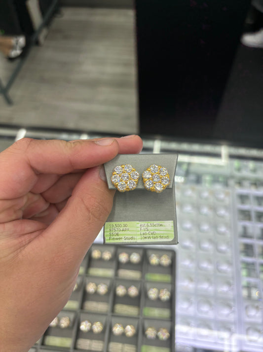 6.55 Carat Flower Stud Earrings