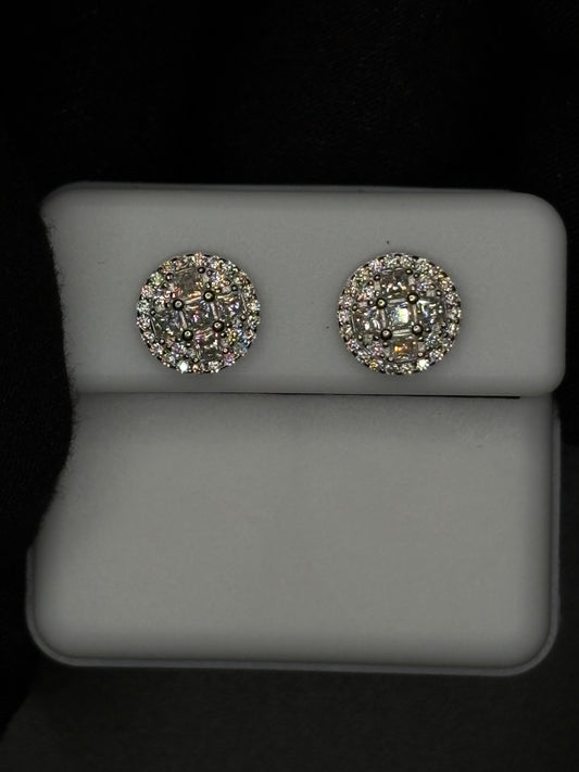 Princess Cut Round Cluster Earrings