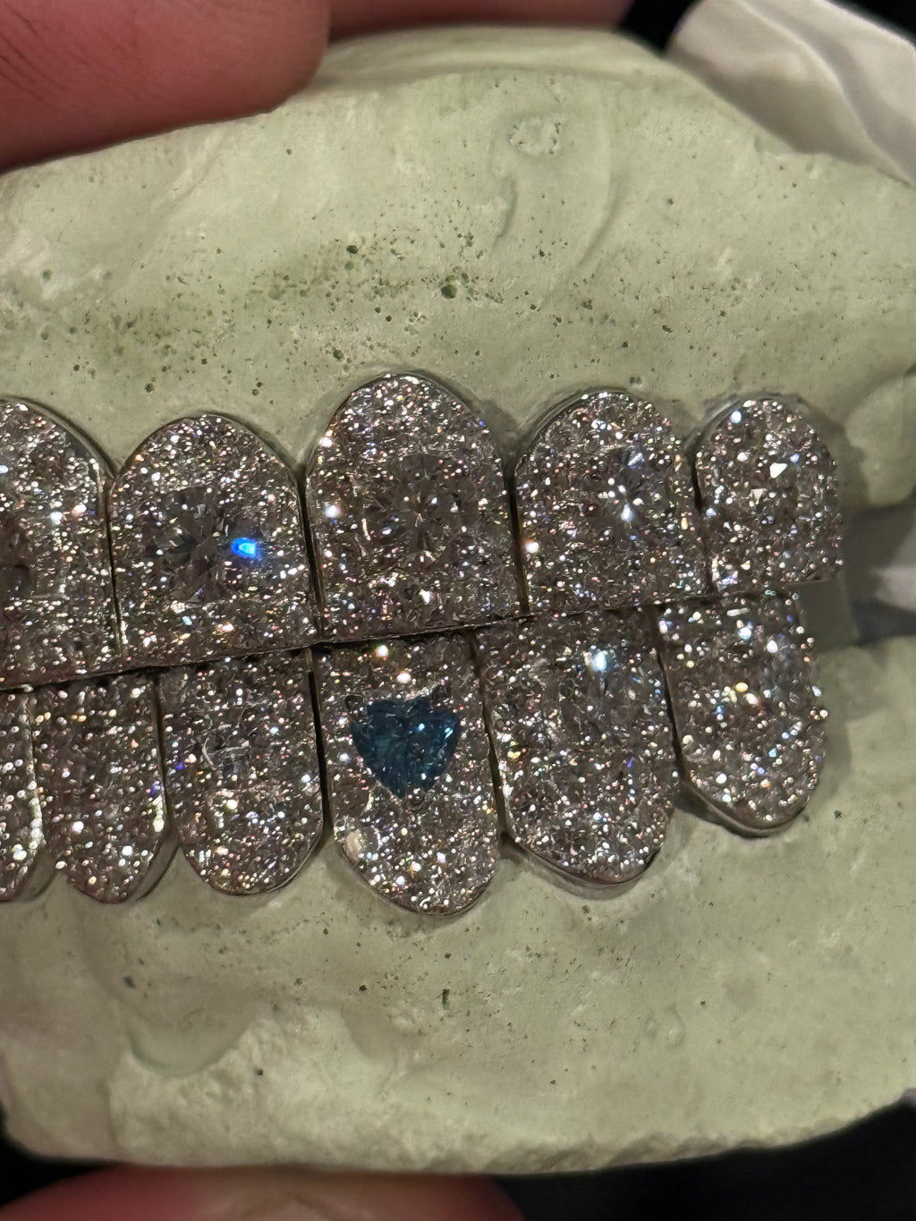 SILVER AND LAB GROWN DIAMOND HONEYMOON GRILL (BALL PLAYER)